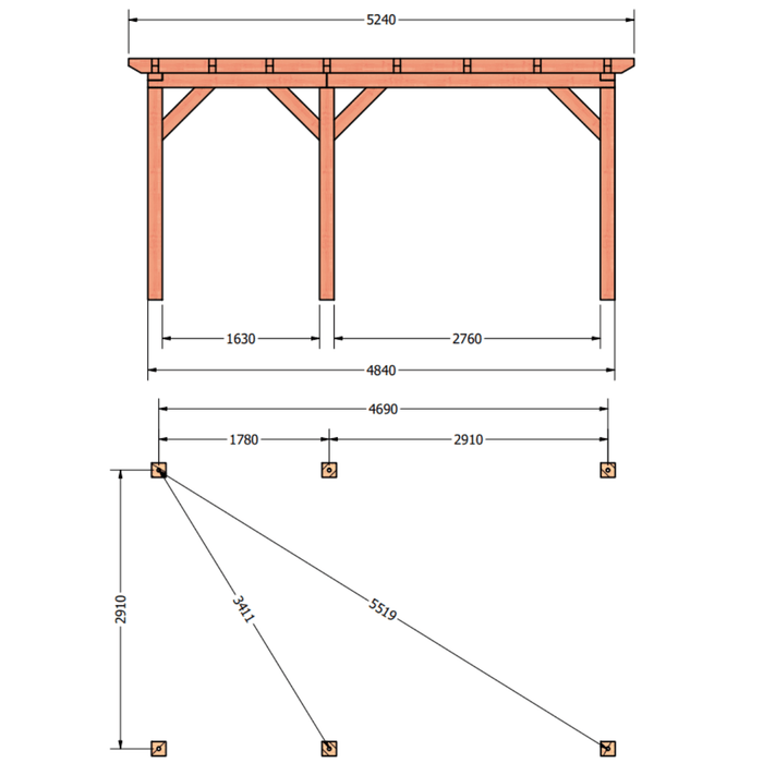 plattegrond douglas overkapping 525x345cm