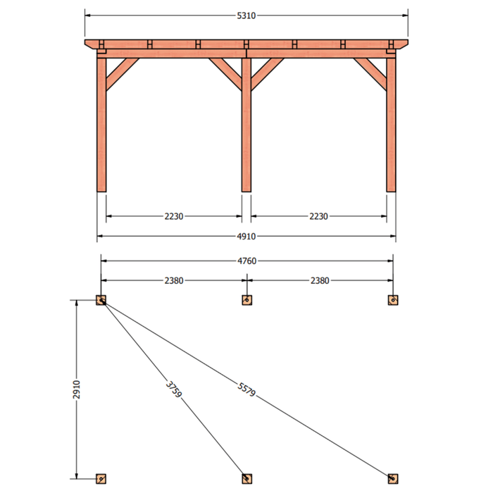 plattegrond douglas overkapping 530x345cm