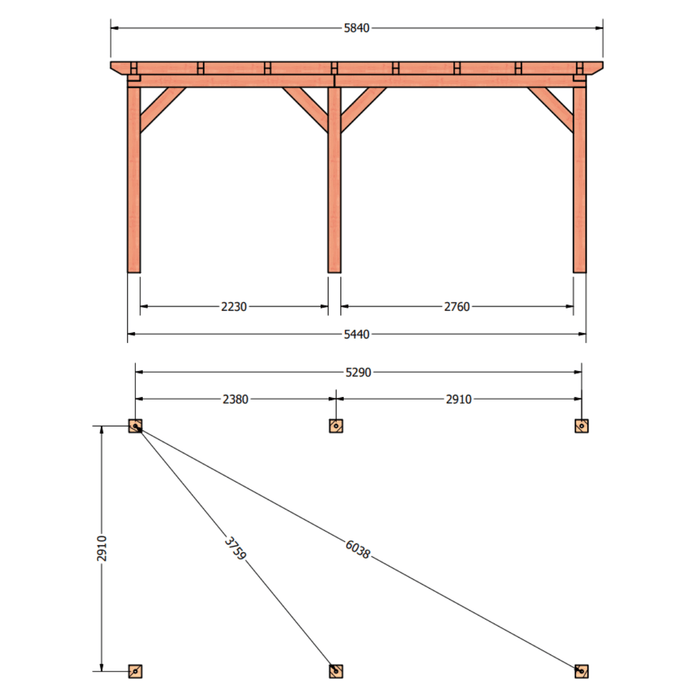 plattegrond douglas overkapping 585x345cm