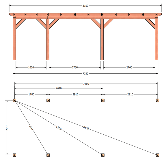 plattegrond douglas overkapping 815x345cm