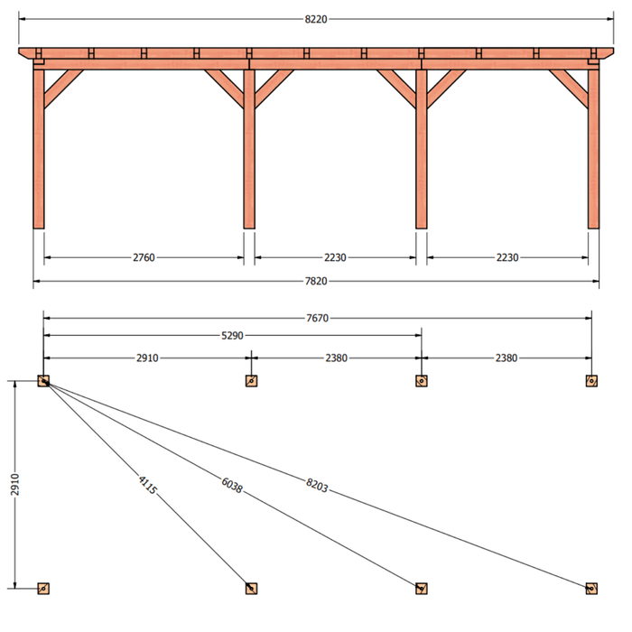 plattegrond douglas overkapping 820x345cm