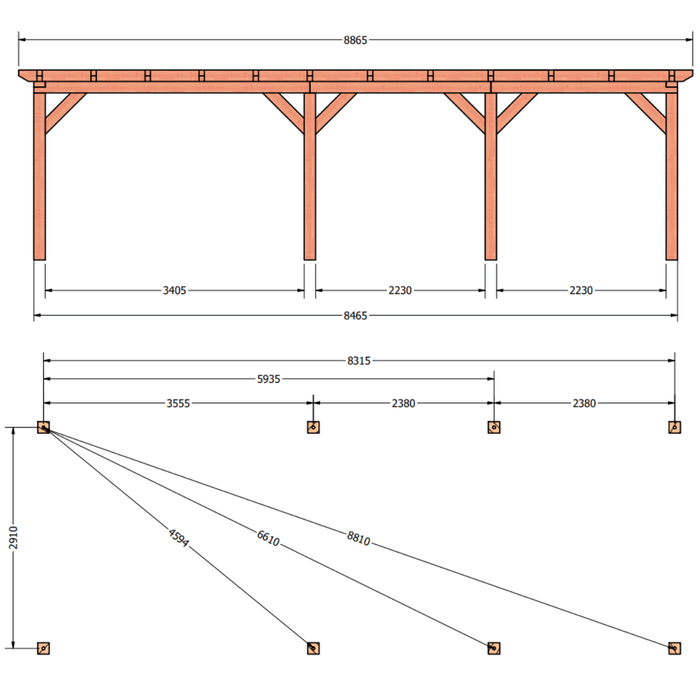 plattegrond douglas overkapping 885x345cm