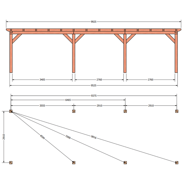 plattegrond douglas overkapping 990x345cm