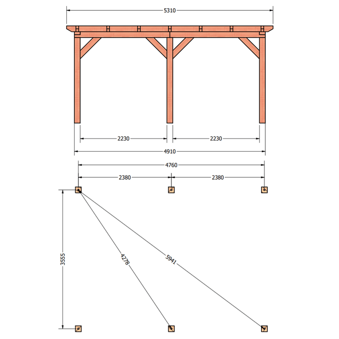 plattegrond douglas overkapping 530x410cm