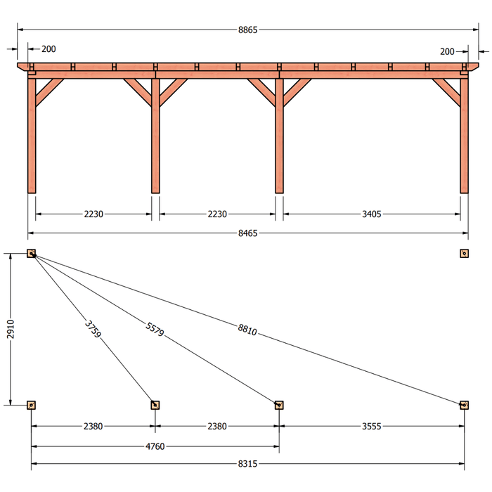 Douglas veranda bouwpakket plattegrond