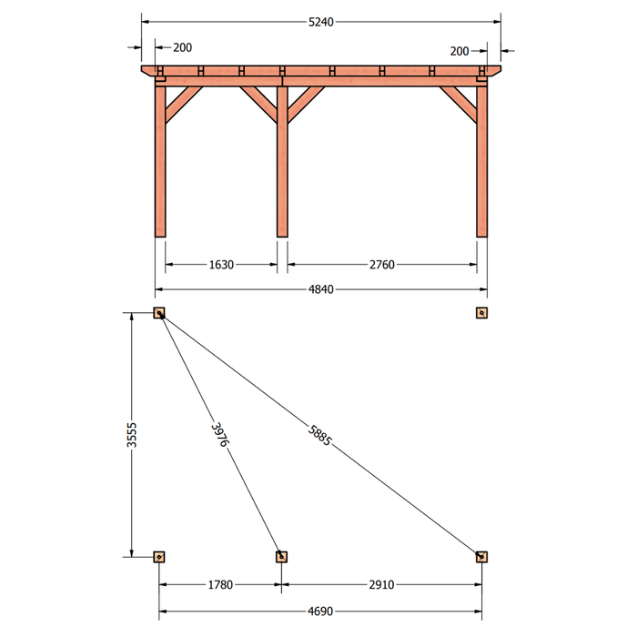 Douglas Aanbouwveranda Constructie plattegrond