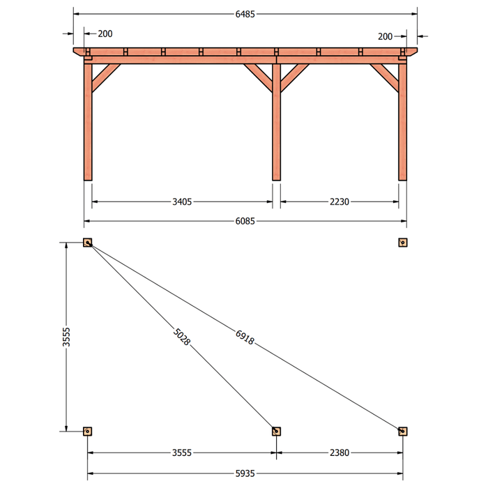 Douglas veranda Constructie bouwpakket tekening