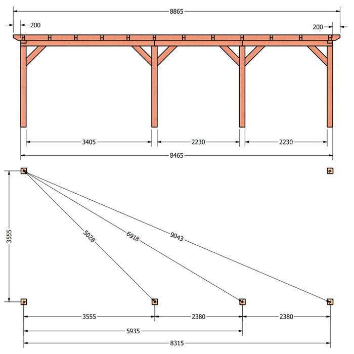 Bouwpakket douglas aanbouwveranda constructie plattegrond