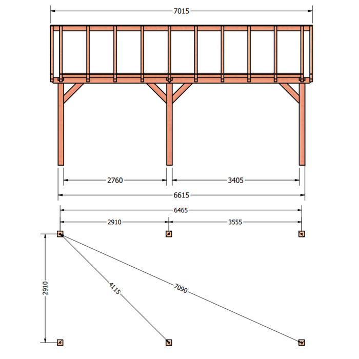 tekening Douglas Zadeldak - 700x305cm