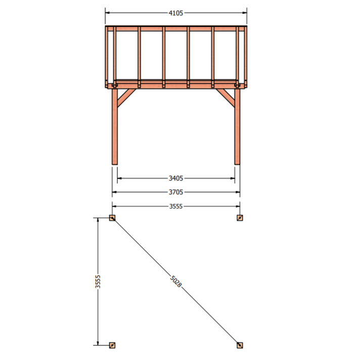tekening Douglas Zadeldak constructie - 410x370cm