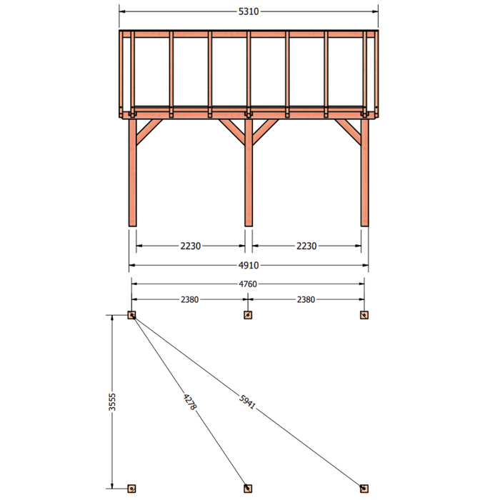 tekening constructie Douglas Zadeldak - 530x370cm