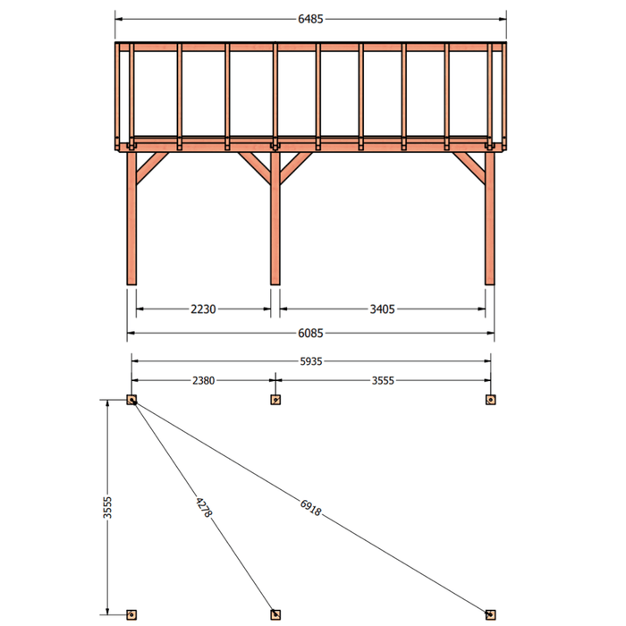 tekening Douglas Zadeldak constructie - 650x370cm