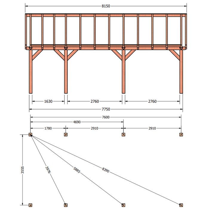 tekening Douglas Zadeldak constructie - 815x370cm