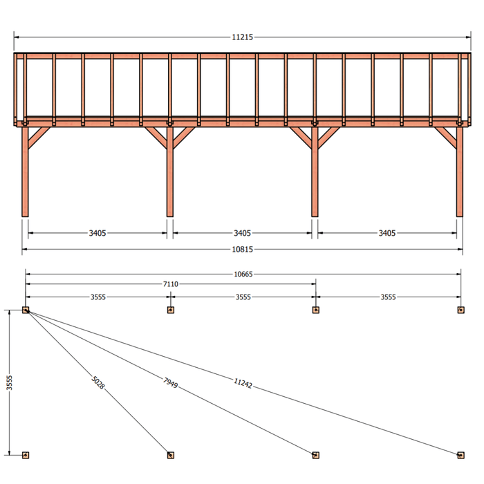 tekening Douglas Zadeldak constructie - 1120x370cm