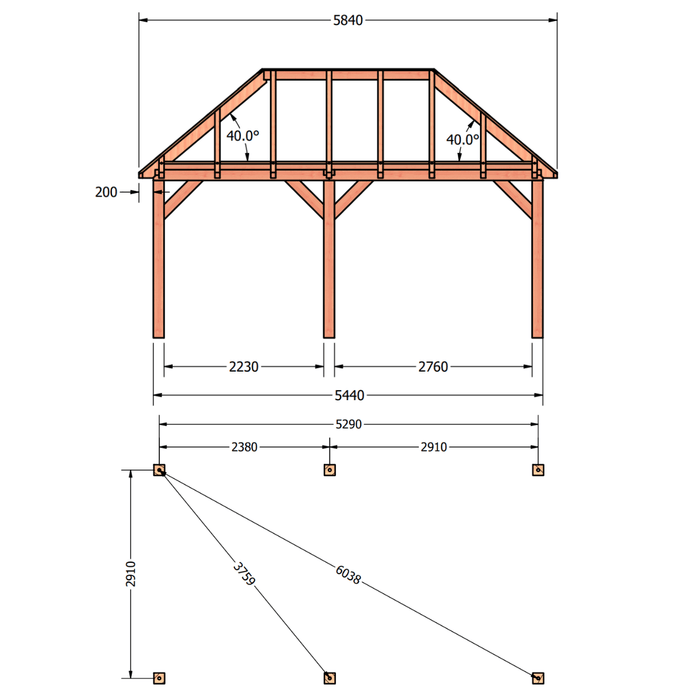 bouwpakket douglas schuur schilddak 545x306cm afmetingen