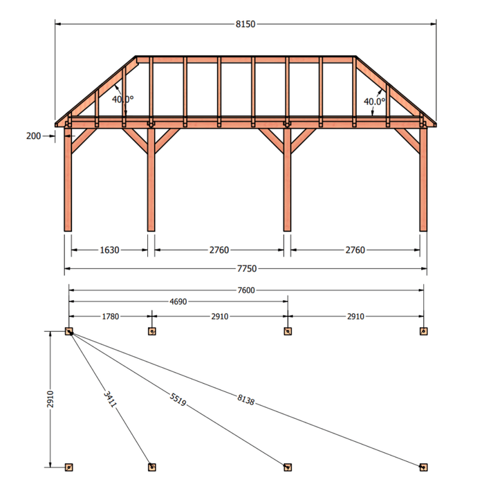 douglas schilddak constructie 775x306cm tekening