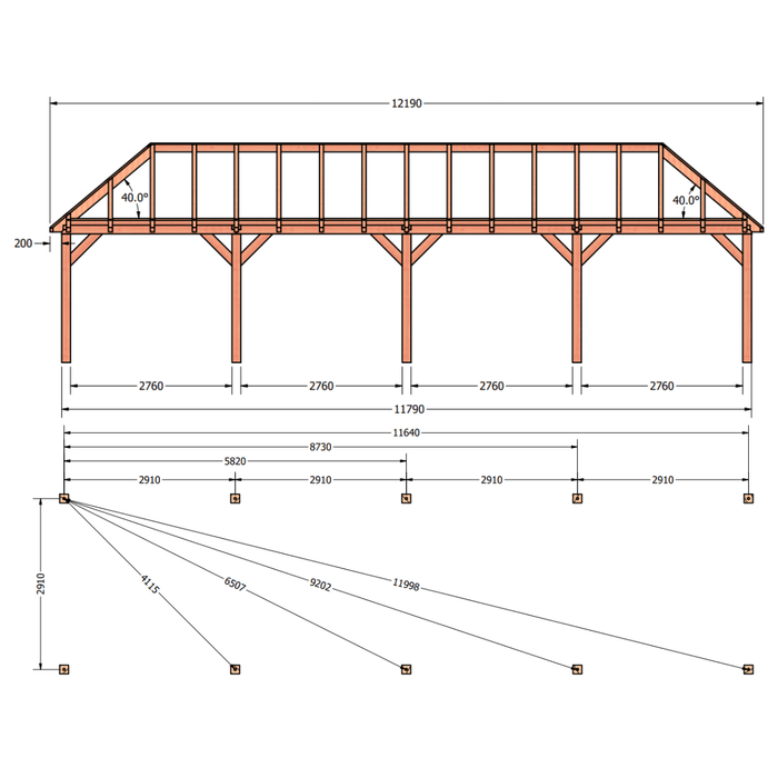 bouwpakket douglas schilddak constructie 1180x306cm afmetingen