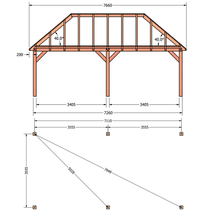 douglas schilddak constructie 725x370cm tekening