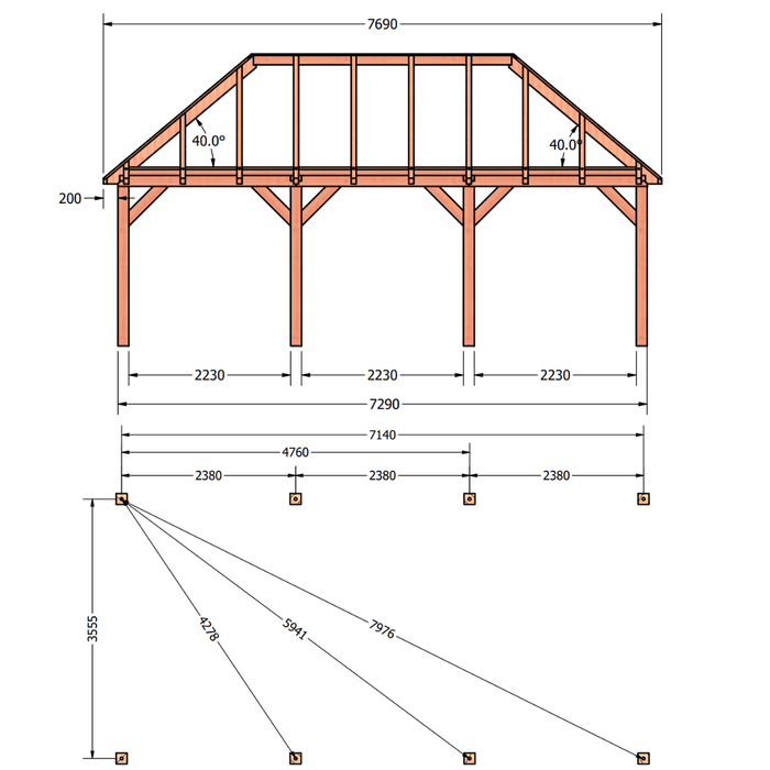 douglas schilddak constructie 730x370cm tekening