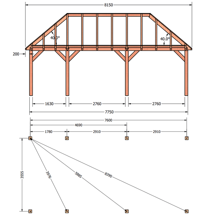 douglas schilddak constructie 775x370cm tekening
