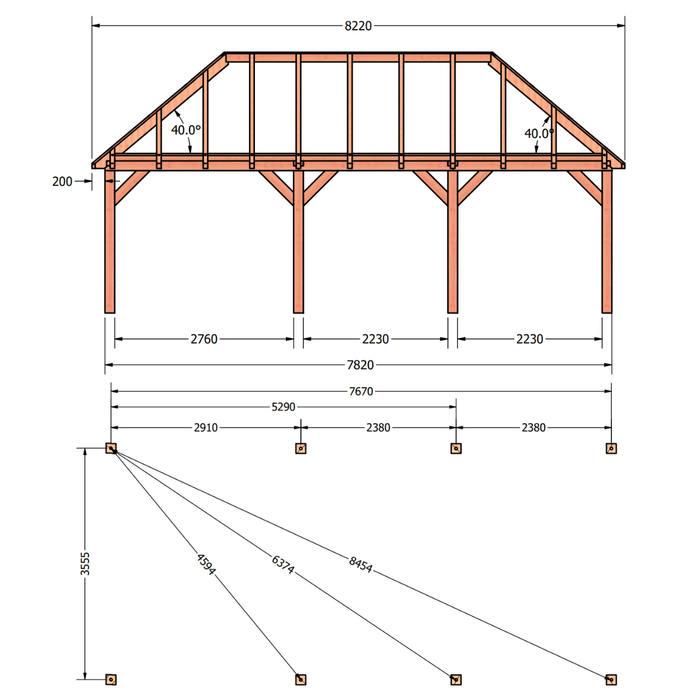 douglas schilddak constructie 780x370cm tekening