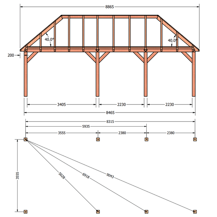 douglas schilddak constructie 845x370cm tekening