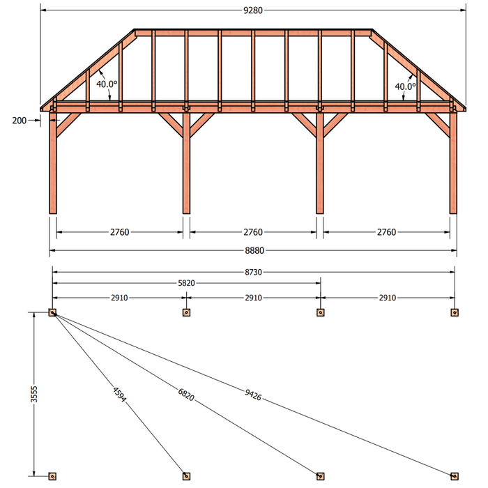 douglas schilddak constructie 890x370cm tekening