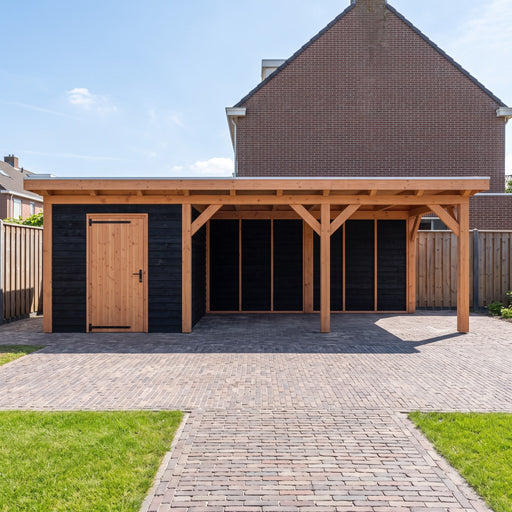 Douglas Overkapping Landelijk Zwart - 730x305cm - Volledig op Maat - sfeerfoto