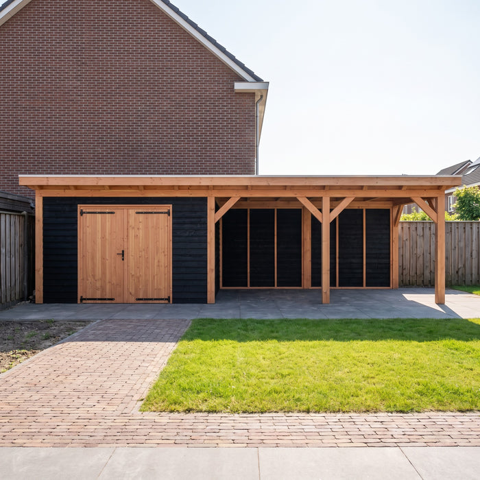 Douglas Overkapping Landelijk Zwart - 845x305cm - Volledig op Maat - sfeerfoto