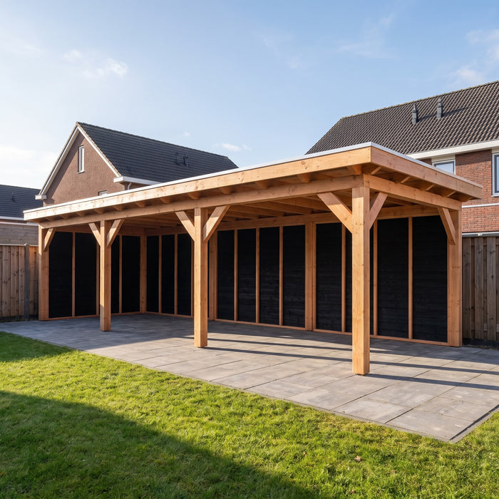 Douglas Overkapping Landelijk Zwart - 890x305cm - Volledig op Maat - sfeerfoto
