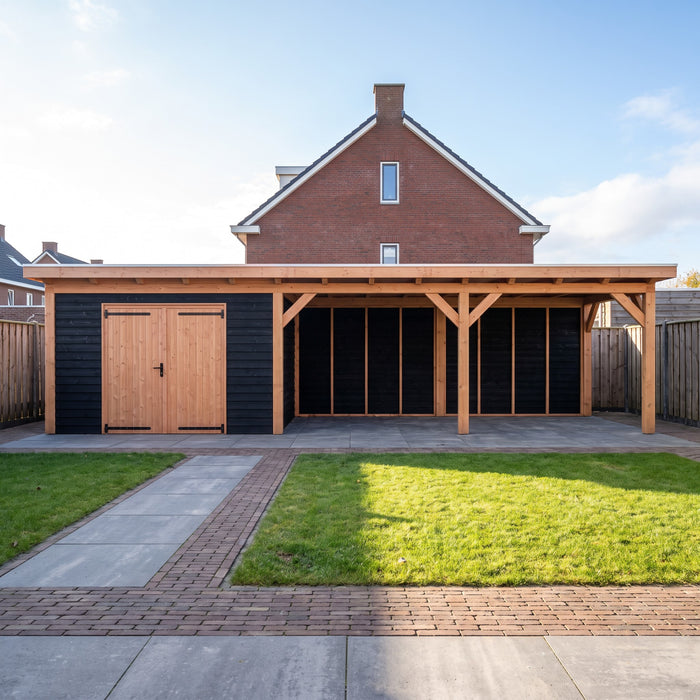 Douglas Overkapping Landelijk Zwart - 950x305cm - Volledig op Maat - sfeerfoto