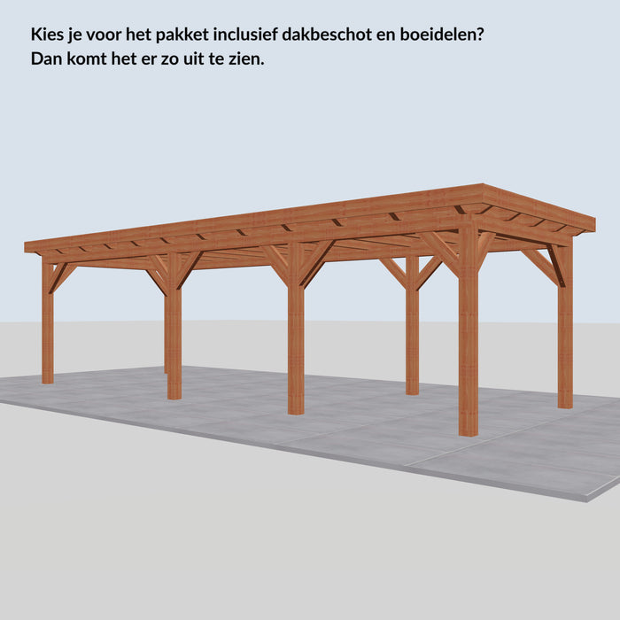Douglas Overkapping Landelijk Classic - 845x305cm - Volledig op Maat - inclusief dakbeschot en boeidelen