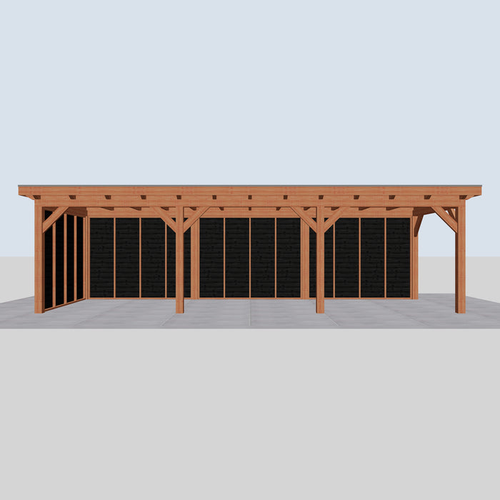 Douglas Overkapping Landelijk Zwart - 890x305cm - Volledig op Maat - vooraanzicht