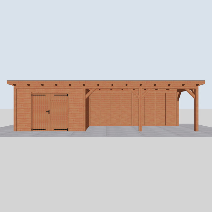 Douglas Overkapping Landelijk - 950x305cm - Volledig op Maat - vooraanzicht