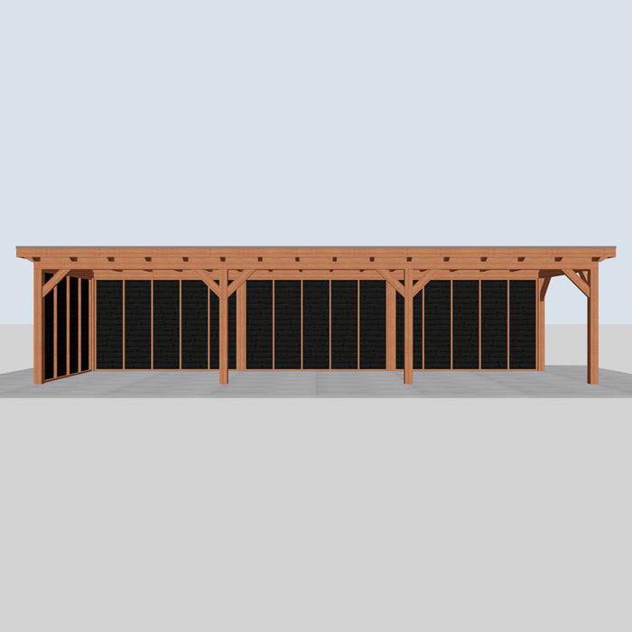 Douglas Overkapping Landelijk Zwart - 1080x305cm - Volledig op Maat - vooraanzicht