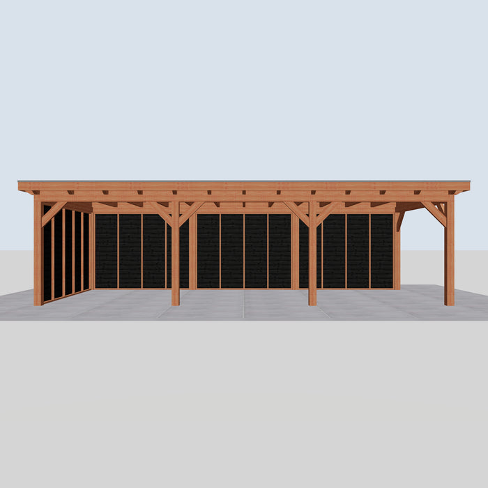 Douglas Overkapping Landelijk Zwart - 890x370cm - Volledig op Maat - vooraanzicht