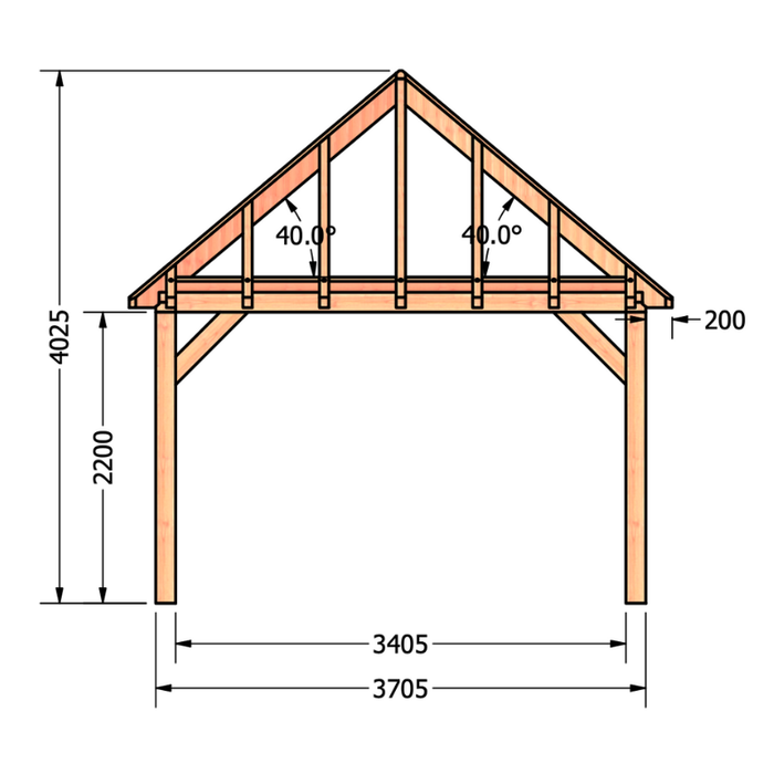 bouwpakket douglas schilddak constructie tekening zijaanzicht