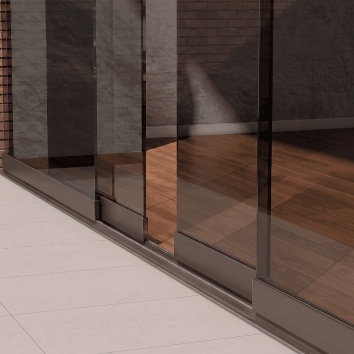 Glazen Schuifwand 2 Spoor tot 408cm, Met Middensluiting, Getint Glas (Incl Alle Accessoires)