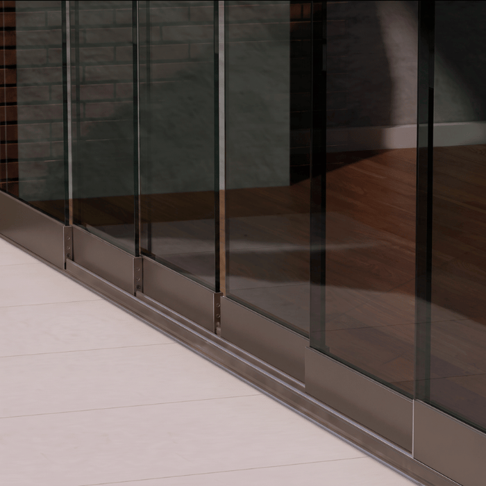 Glazen Schuifwand 3 Spoor tot 610cm, Met Middensluiting, Getint Glas (Incl Alle Accessoires)