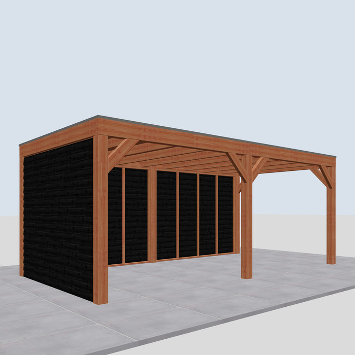 Douglas Overkapping Modern Zwart - 600x310cm - linkerzijaanzicht
