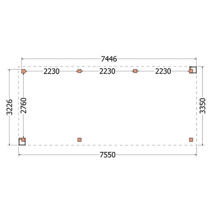 Buitenverblijf Verona - 755x335cm - Links - Volledig op Maat - plattegrond