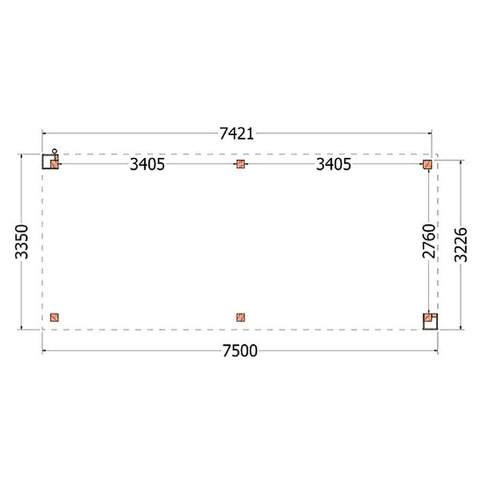 Buitenverblijf Verona - 750x335cm - Rechts - Volledig op Maat - plattegrond