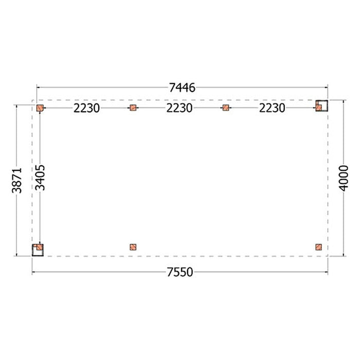 Buitenverblijf Verona - 755x400cm - Links - Volledig op Maat - plattegrond