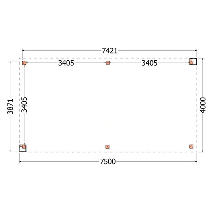 Buitenverblijf Verona - 750x400cm - Links - Volledig op Maat - plattegrond