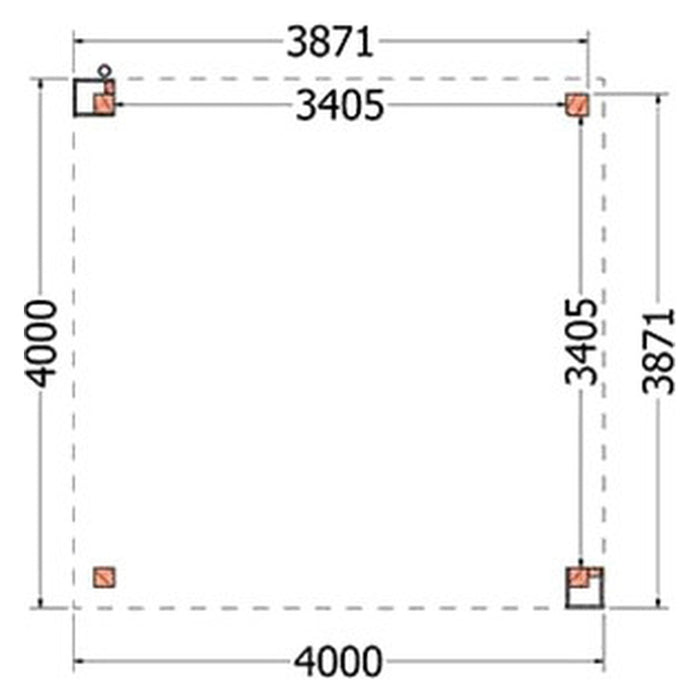 Buitenverblijf Verona - 400x400cm - Rechts - Volledig op Maat - plattegrond