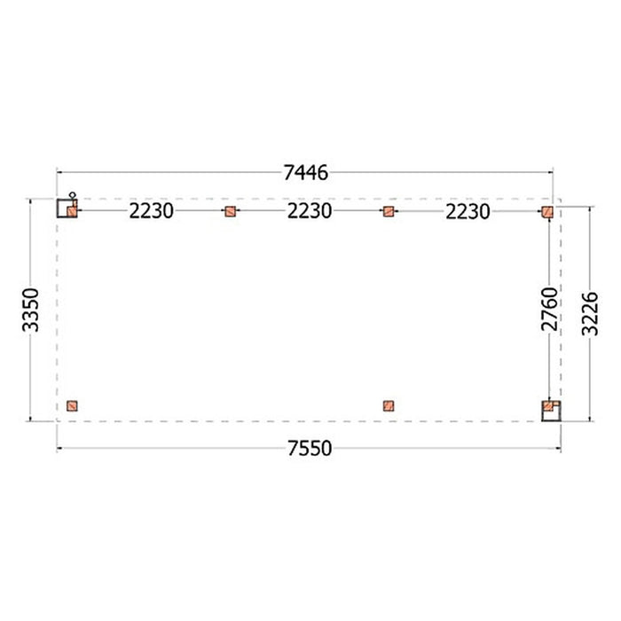 Buitenverblijf Verona - 755x335cm - Rechts - Volledig op Maat - plattegrond