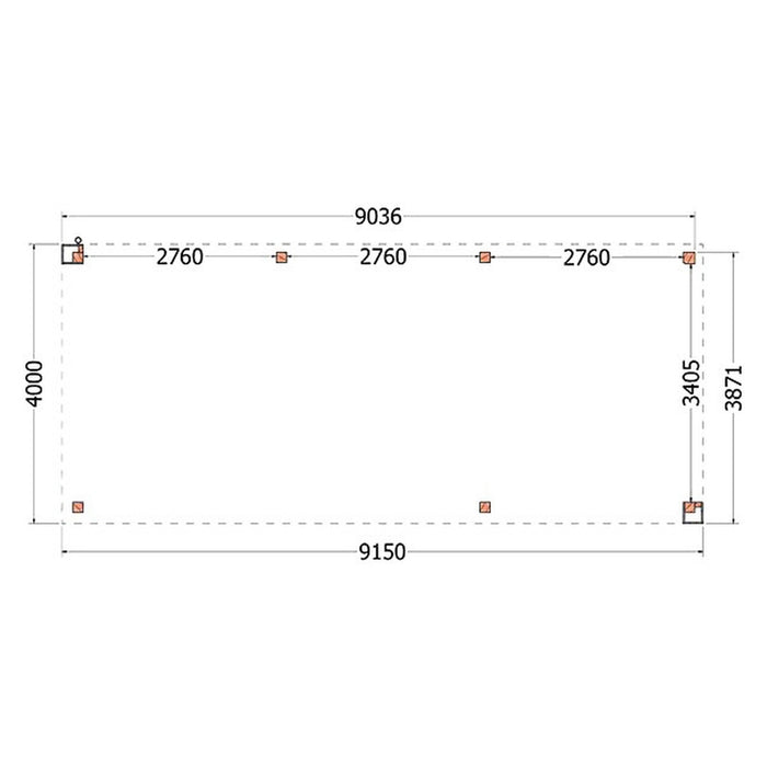 Buitenverblijf Verona - 915x400cm - Rechts - Volledig op Maat - plattegrond