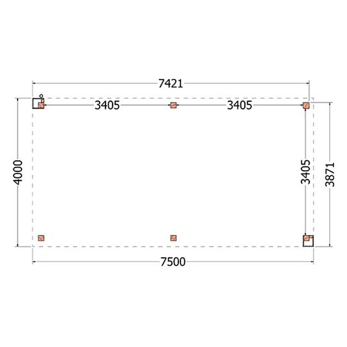 Buitenverblijf Verona - 750x400cm - Rechts - Volledig op Maat - plattegrond