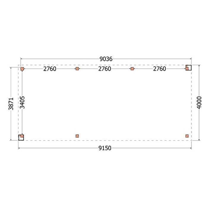 Buitenverblijf Verona - 915x400cm - Links - Volledig op Maat - plattegrond
