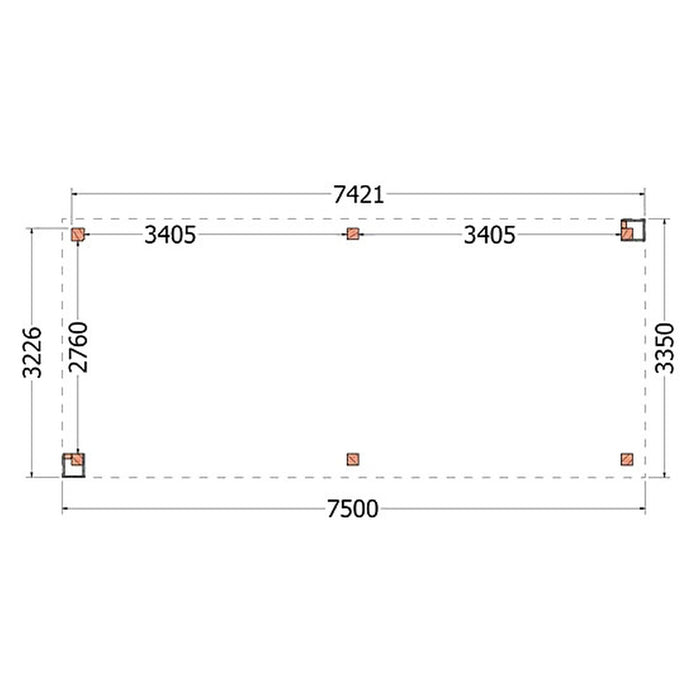 Buitenverblijf Verona - 750x335cm - Links - Volledig op Maat - plattegrond
